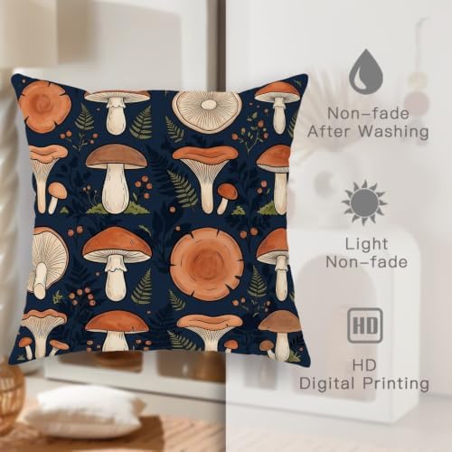 Mushroom Throw Pillow Covers Set of 2, Fanciful Rustic Fern Floral