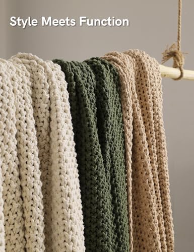YnM Chunky Cotton Knit Throw Blanket, Cable Knit Throws for Bed Couch