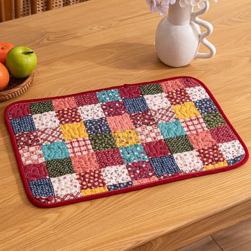 vctops Quilted Rectangular Placemats Set of 6 Washable, Heat Resistant