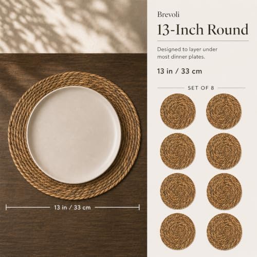 13 Inch Round Woven Placemats Set of 8, Cattail Charger Plates