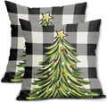 Black Christmas Plaid Pillow Covers 22x22 Inch Set of 2 Xmas Tree