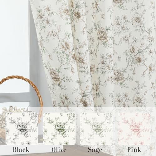 Primitive Linen Curtains 96 Inches Long 2 Panels Set,Brown Cream Beige