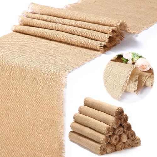 15 Pack Burlap Table Runners Bulk 12 x 71 Inch Rustic Jute Tablerunner