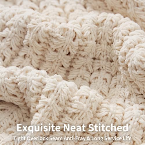 Chenille Knit Throw Blanket, Cream 50x60