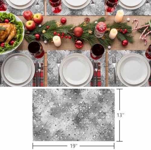 Grey Christmas Placemats Set of 8, Cotton Linen Fabric Place Mats