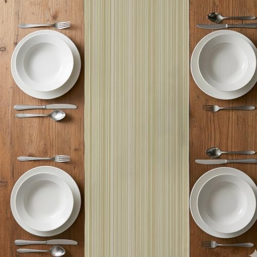 Table Runner 108 Inches Long, Rustic Beige Striped Table Runners for