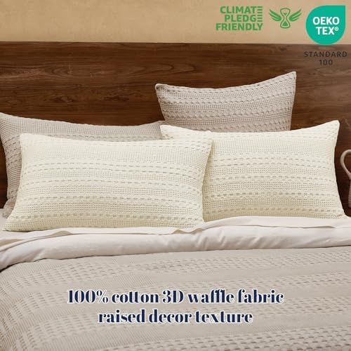 PHF Cotton Waffle Pillow Shams King Size 20" x 36", Ivory, No Insert