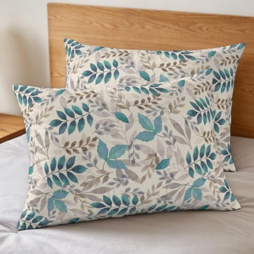 Teal Leaves Fall Duvet Cover Set 3 Pieces with Zipper Closure
