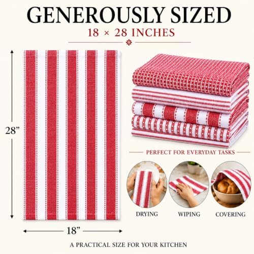 Cotton Kitchen Towels Set of 12, Large, 18 x 28 Inch, Absorbent Dish