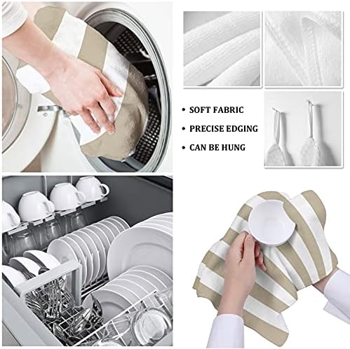 Kitchen Towels or Dish Towels, White Khaki Stripes 18 X 28 Inches