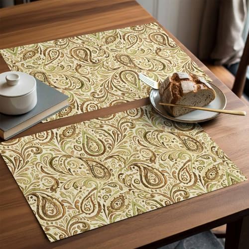 Placemats Set of 8, Beige Brown Green Woven Placemat, Linen Place Mats