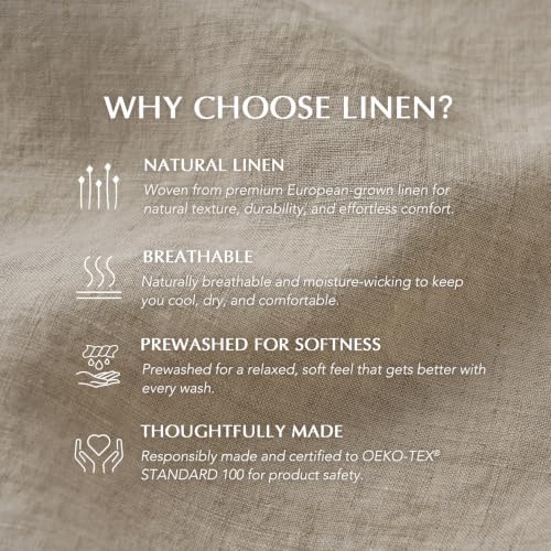 EverGrace 100% European Flax Linen Duvet Cover Set, King, Natural