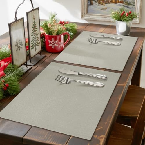 Light Gray Placemats Set of 8, Cotton Linen Fabric Place Mats, Modern