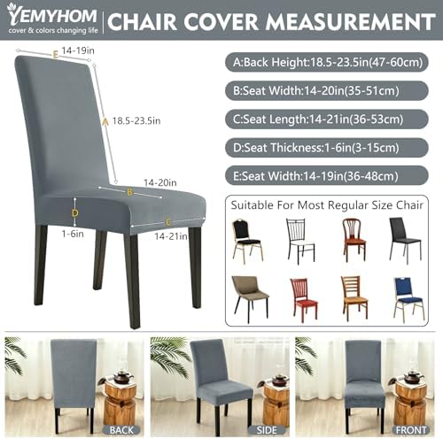 YEMYHOM Real Velvet Dining Chair Covers Set of 4, Stretch Parsons