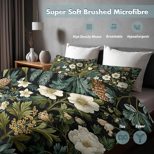 Botanical Duvet Cover King Size, Soft Microfiber