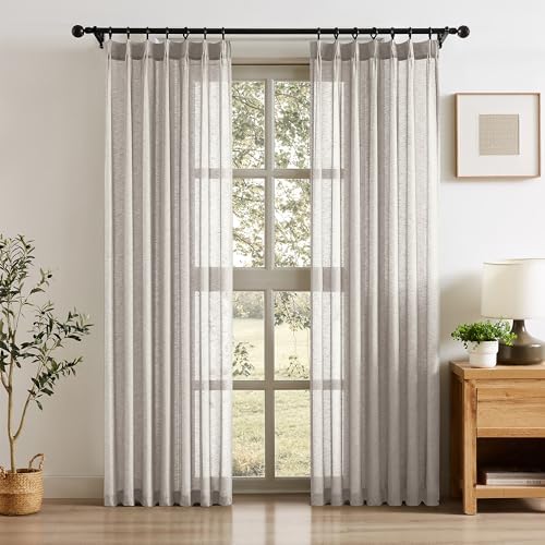 Light Gray Pinch Pleat Semi Sheer Curtains 40x84 Inch 2-Panel