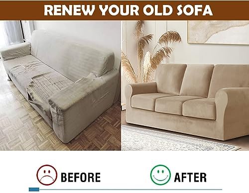 7 Pieces Velvet High Stretch Sofa Covers for 3 Cushion Couch Sofa
