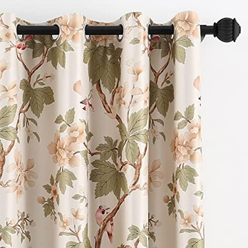 VOGOL Beige Floral Print Grommet Blackout Curtains, 52 x 63, 2 Panels