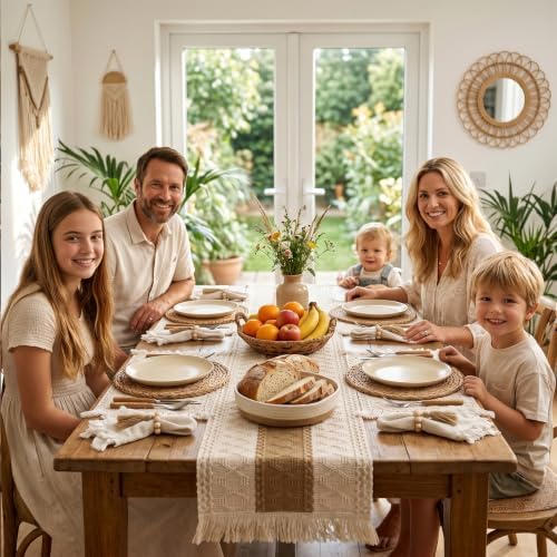 Boho Placemats Set of 6 - Boho Woven Placemat, Round Rattan Placemat