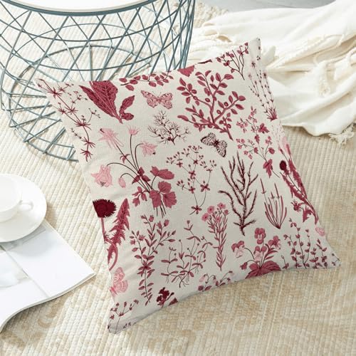 Christmas Pillow Covers 18x18 Inch Set of 2,Burgundy Red Wild Flower