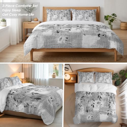 3 Pieces Bedding Set King Size, Rustic Botanical Soft Duvet Covers Set