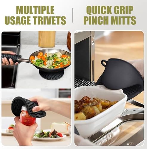 RORECAY Silicone Oven Mitts and Pot Holders Sets, Gloves for Kitchen