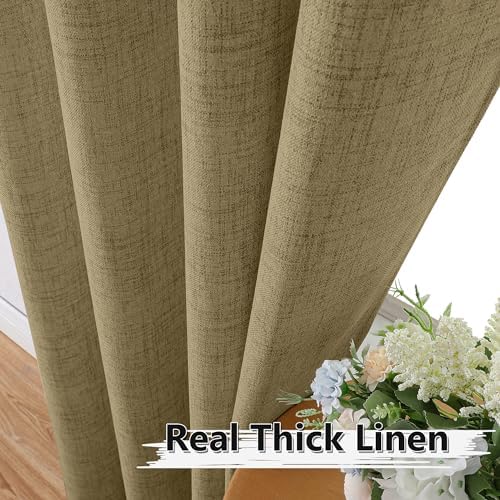 Tollpiz Linen Curtains Bedroom Rod Pocket Semi Sheer Curtain Burlap