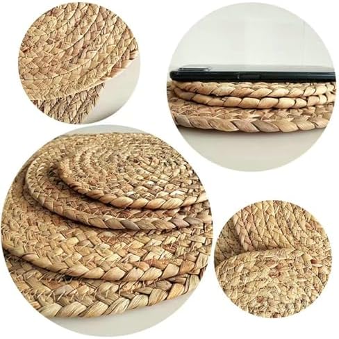 Table Placemats Set of 8, Khaki Round Weaved Dining Mats for Home &
