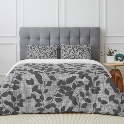 4 Pieces Duvet Cover Set King – Gray Leaves Branch Soft Microfiber