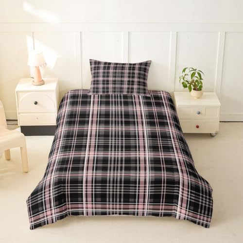 Manfei Tartan Grid Girls Bedding Set Twin Size, Line Plaid Checkered