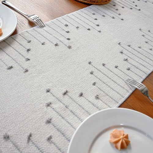 Boho Table Runner with Tassel for Kitchen Dining 72 Inch Long Rustic