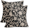 Black Floral Pillow Covers 20x20 Set of 2 Brown Cream Vintage Flower