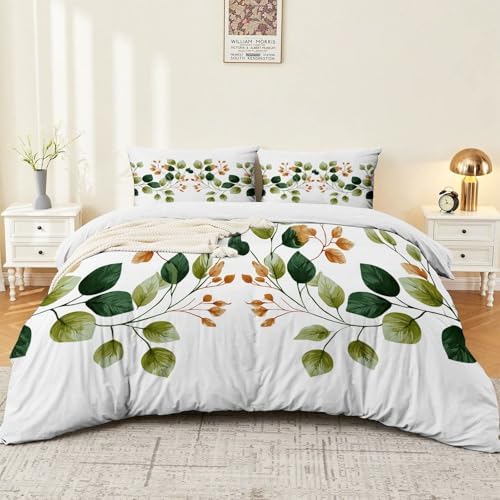 Duvet Cover Queen - Reversible Plants Leaves Branches Printing Ultra