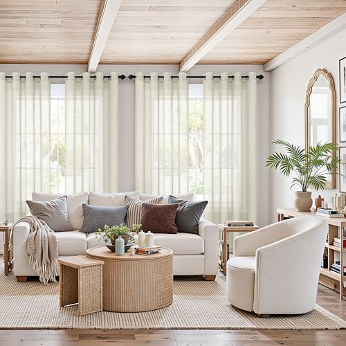 Beige Curtains 96 Inches Long for Living Room Decor 2 Panels Set