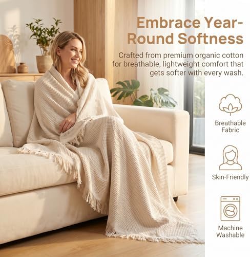 Multi-Purpose Cotton Yarn Blanket 50"x70" Lightweight Soft Breathable