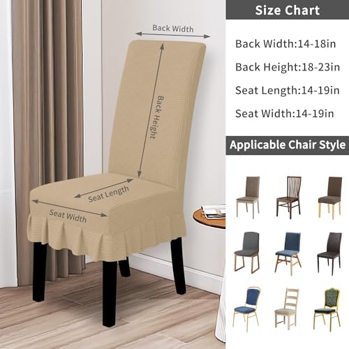 Easy-Going 8 PCS Stretch Dining Room Chair Covers with Skirt, Sand