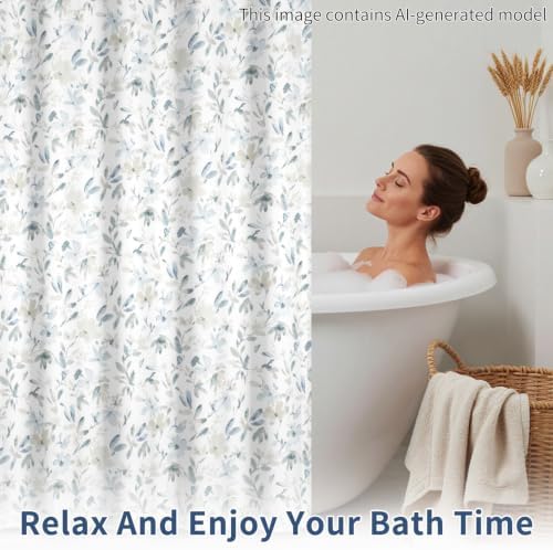 Leowefowa Neutral Floral Shower Curtain 72x72 Inch, Beige Gray