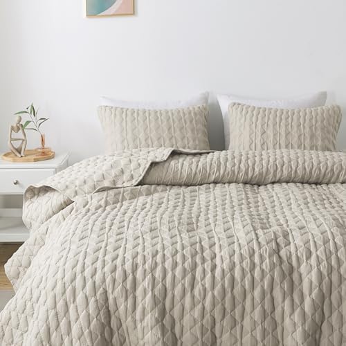 WDCOZY Light Beige Quilt King Size Bedding Set with 2 Pillow Shams