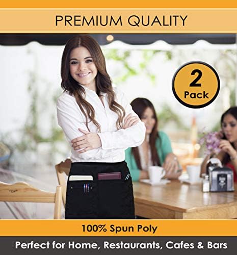 Brtex Server Aprons with 5 Pockets (2 Pack) – Commercial Grade Black