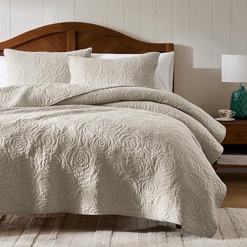 WDCOZY Beige 100% Cotton Quilt Queen Size Bedding Sets with 2 Pillow