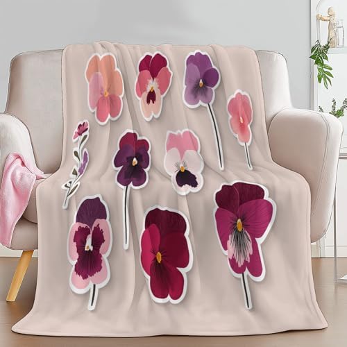 King Sherpa Fleece Blanket Bohemian Floral Minimalist Non-Shedding