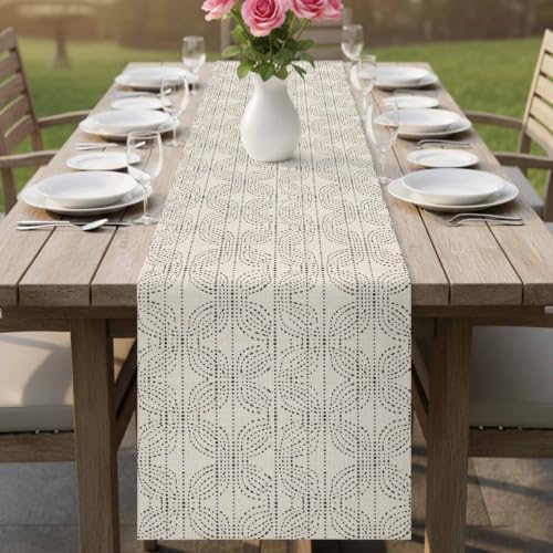 Cream Beige Boho Table Runner 120 Inches Long, Rustic Minimalist