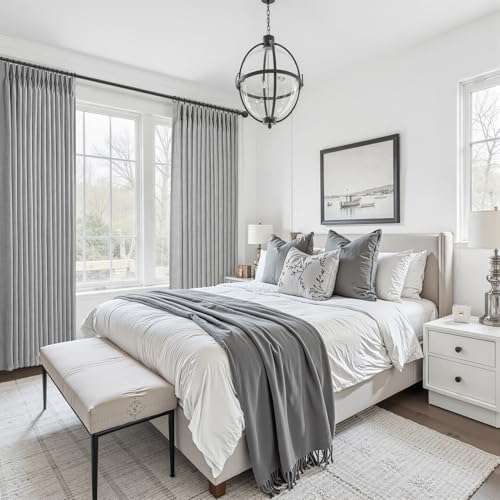 Pinch Pleated Light Grey 108 Inch Large Curtains for Patio Sliding