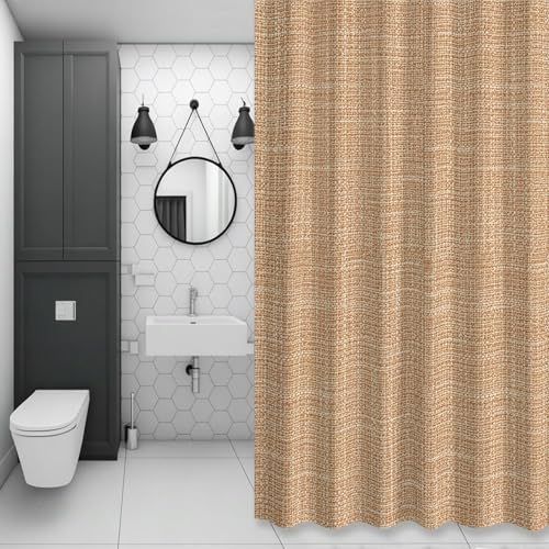 Tan Linen Shower Curtain 84 inches Extra Long Rustic Boho Natural Sand