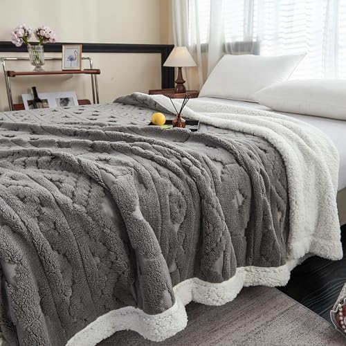 LEVINIS Boho Sherpa Throw Blanket 60'' × 80'', Dark Grey
