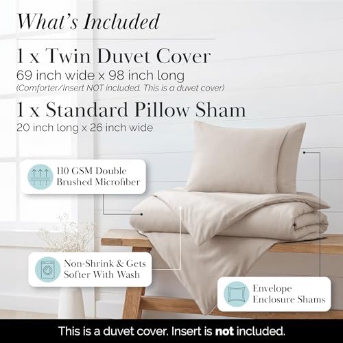 Oversized Twin Duvet Cover/Twin XL Set Zipper 69x98 1 Shams Natural