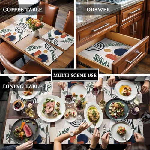 Boho Placemats for Dining Table Set of 4, Middle Century Leaves