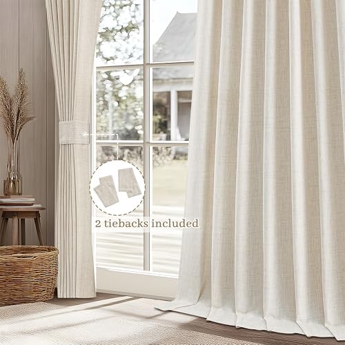 Birch Linen Semi Sheer Curtains 96 Inches Long 2 Panels Set for Living