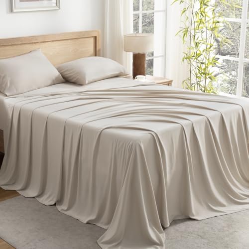 Andency Full Sheets Set 100% Viscose Derived from Bamboo, Oatmeal