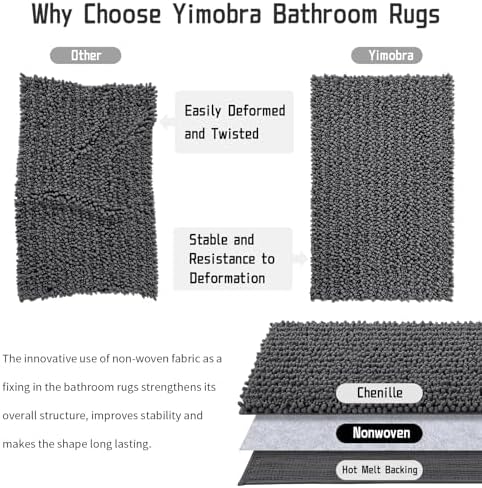 Yimobra Bathroom Rug Sets 2 Piece, Luxury Chenille Shaggy Bath Carpet